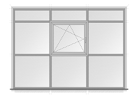 Витраж из стоечно-ригельной системы ASG500 со встроенным одностворчатым окном СИСТЕМА ASG68 (68 мм)